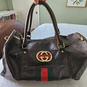 Gucci Brown Travel Bag with Red and Green Accents